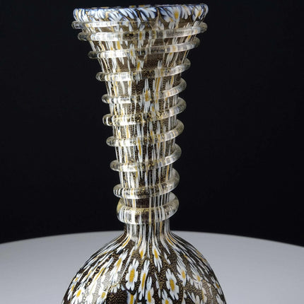 Vintage Murano Vase Black gold flecks with Daisies - Estate Fresh Austin