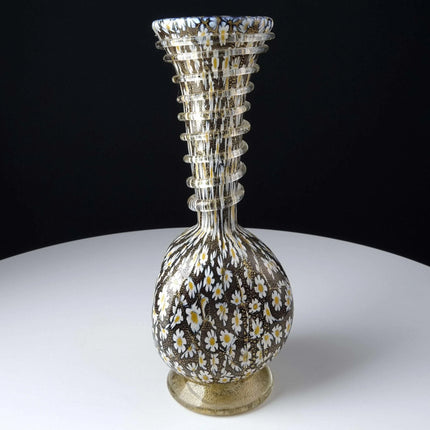 Vintage Murano Vase Black gold flecks with Daisies - Estate Fresh Austin