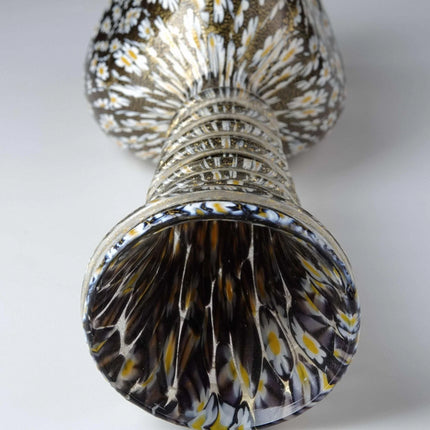 Vintage Murano Vase Black gold flecks with Daisies - Estate Fresh Austin
