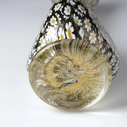 Vintage Murano Vase Black gold flecks with Daisies - Estate Fresh Austin