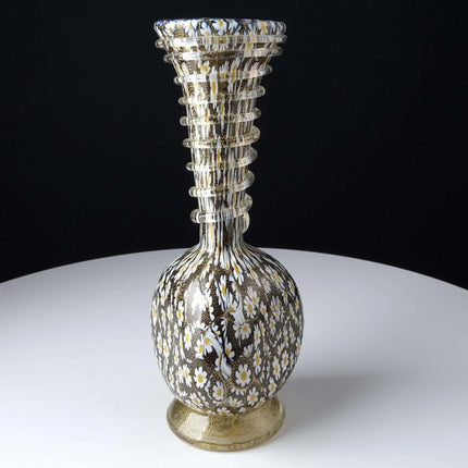 Vintage Murano Vase Black gold flecks with Daisies - Estate Fresh Austin