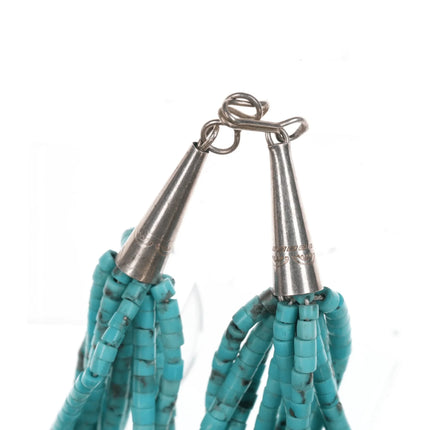 Vintage Native American 10 Strand Kingman turquoise heishi necklace sterling cones - Estate Fresh Austin