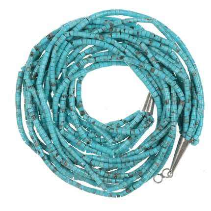Vintage Native American 10 Strand Kingman turquoise heishi necklace sterling cones - Estate Fresh Austin