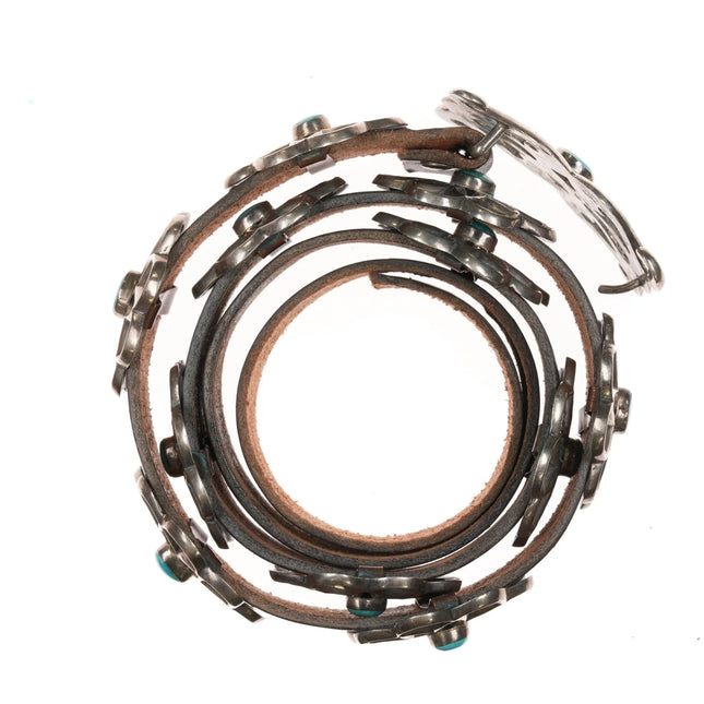 Vintage Native American cast silver concho belt with turquoise - Estate Fresh Austin