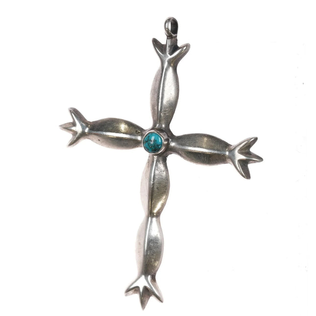 Vintage Native American cast silver cross pendant turquoise - Estate Fresh Austin