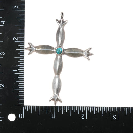 Vintage Native American cast silver cross pendant turquoise - Estate Fresh Austin