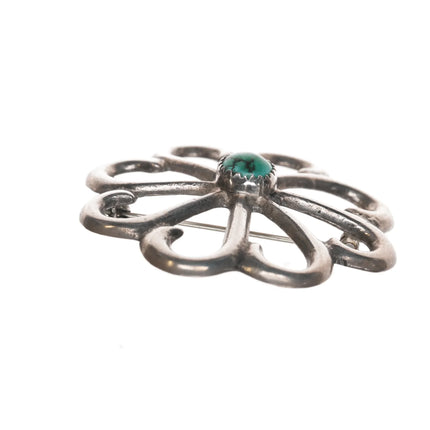 Vintage Native American cast silver pin with turquoise - Estate Fresh Austin