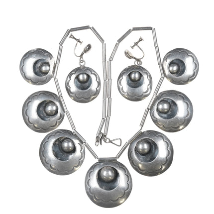 Vintage Native American hand stamped sterling necklace and earrings set - Estate Fresh Austin