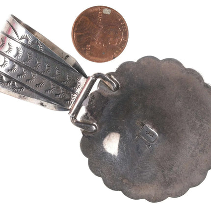 Vintage Native American Hand Stamped Sterling Turquoise Pendant - Estate Fresh Austin