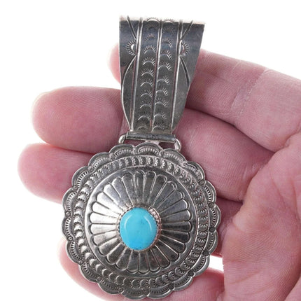 Vintage Native American Hand Stamped Sterling Turquoise Pendant - Estate Fresh Austin