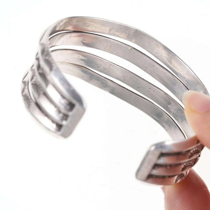 Vintage Native American Heavy Stamped sterling cuff bracelet - Estate Fresh Austin