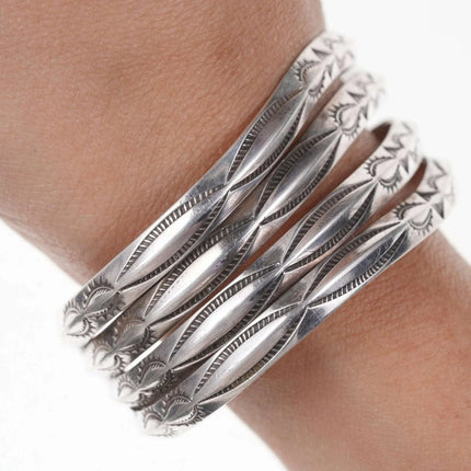 Vintage Native American Heavy Stamped sterling cuff bracelet - Estate Fresh Austin