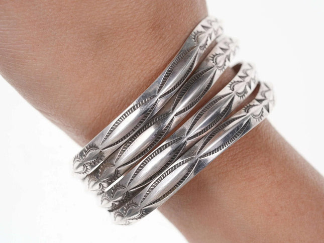 Vintage Native American Heavy Stamped sterling cuff bracelet - Estate Fresh Austin