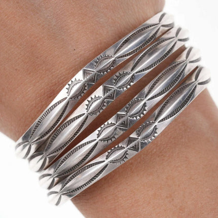 Vintage Native American Heavy Stamped sterling cuff bracelet - Estate Fresh Austin