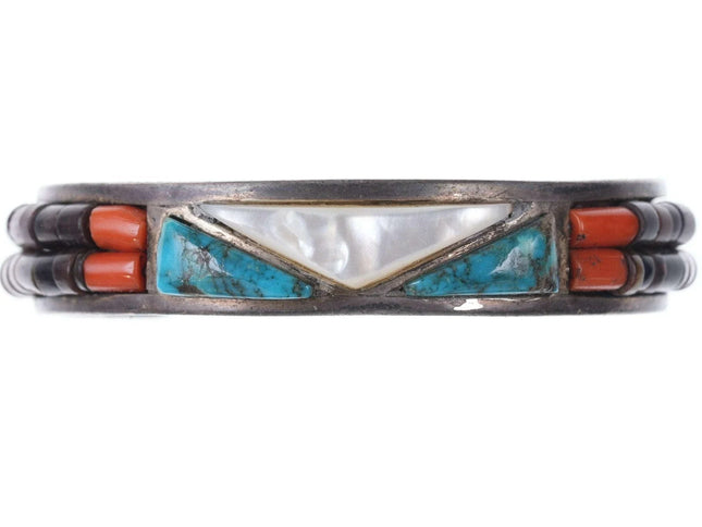 Vintage Native American Heishi Multi-stone silver cuff bracelet - Estate Fresh Austin