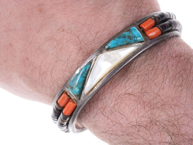 Vintage Native American Heishi Multi-stone silver cuff bracelet - Estate Fresh Austin