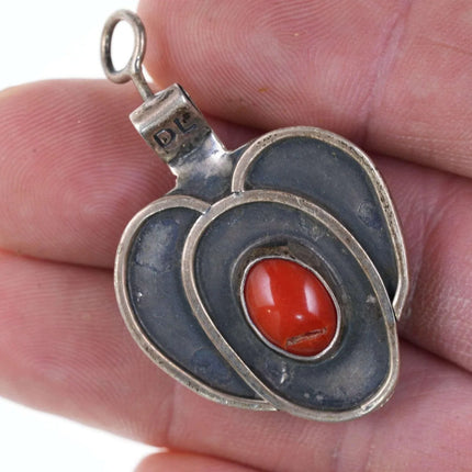 Vintage Native American Reversible sterling/turquoise/coral pendant - Estate Fresh Austin