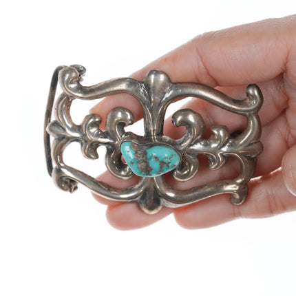 Vintage Native American Sandcast silver and turquoise belt buckle - Estate Fresh Austin