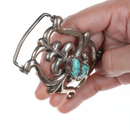 Vintage Native American Sandcast silver and turquoise belt buckle - Estate Fresh Austin