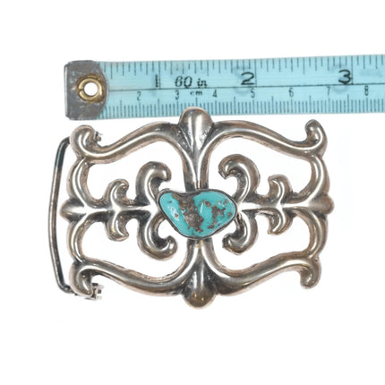 Vintage Native American Sandcast silver and turquoise belt buckle - Estate Fresh Austin