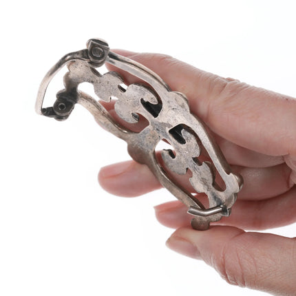 Vintage Native American Sandcast silver and turquoise belt buckle - Estate Fresh Austin