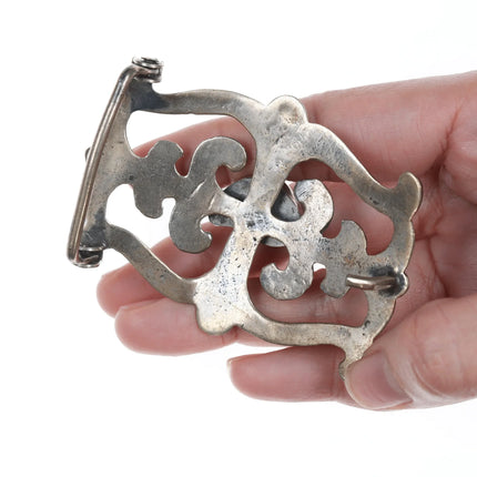 Vintage Native American Sandcast silver and turquoise belt buckle - Estate Fresh Austin