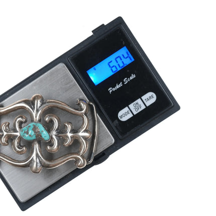 Vintage Native American Sandcast silver and turquoise belt buckle - Estate Fresh Austin