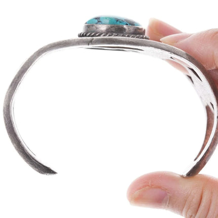 Vintage Native American Sandcast Sterling/turquoise cuff bracelet - Estate Fresh Austin