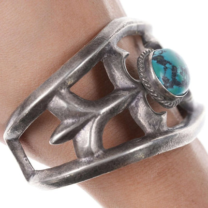 Vintage Native American Sandcast Sterling/turquoise cuff bracelet - Estate Fresh Austin
