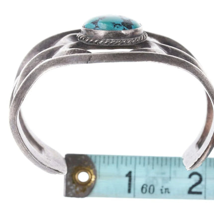 Vintage Native American Sandcast Sterling/turquoise cuff bracelet - Estate Fresh Austin