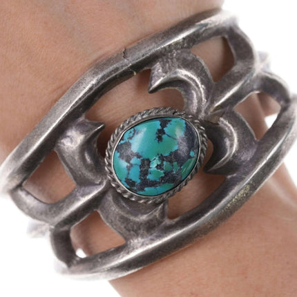 Vintage Native American Sandcast Sterling/turquoise cuff bracelet - Estate Fresh Austin