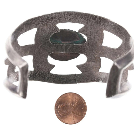 Vintage Native American Sandcast Sterling/turquoise cuff bracelet - Estate Fresh Austin