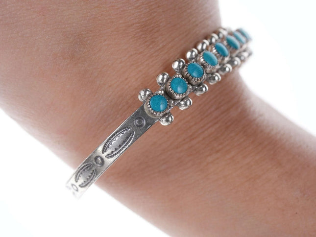 6.375" c1950's Sterling silver Snake eye stamped row cuff bracelet - Estate Fresh Austin