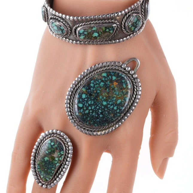 7" Vintage Native American Spiderweb turquoise Bracelet, pendant, and ring set - Estate Fresh Austin