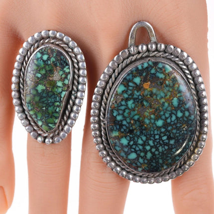 7" Vintage Native American Spiderweb turquoise Bracelet, pendant, and ring set - Estate Fresh Austin