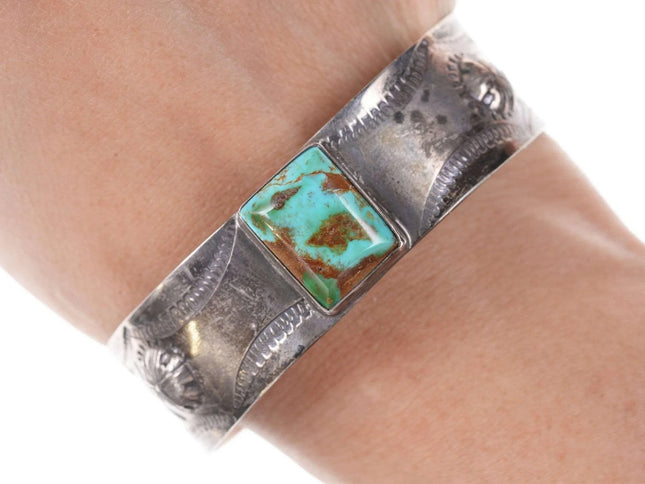 6.75" Vintage Native American Stamped sterling turquoise bracelet - Estate Fresh Austin