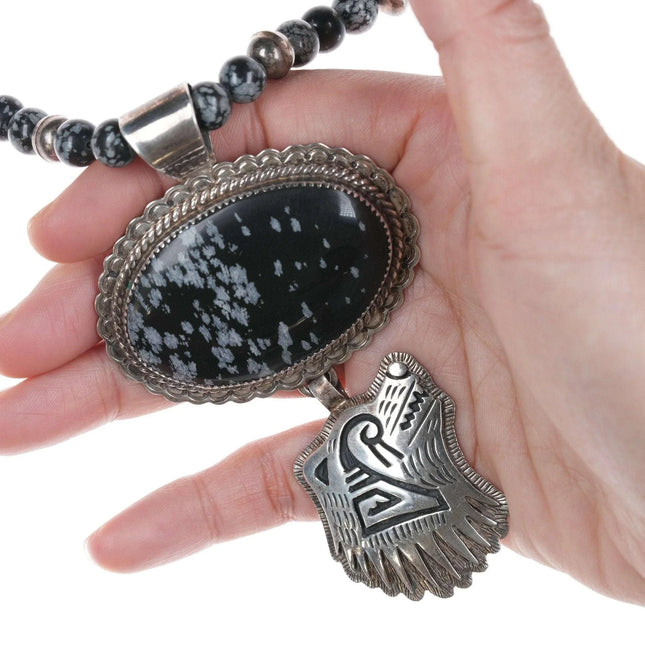 Vintage Native American sterling and black jasper necklace - Estate Fresh Austin