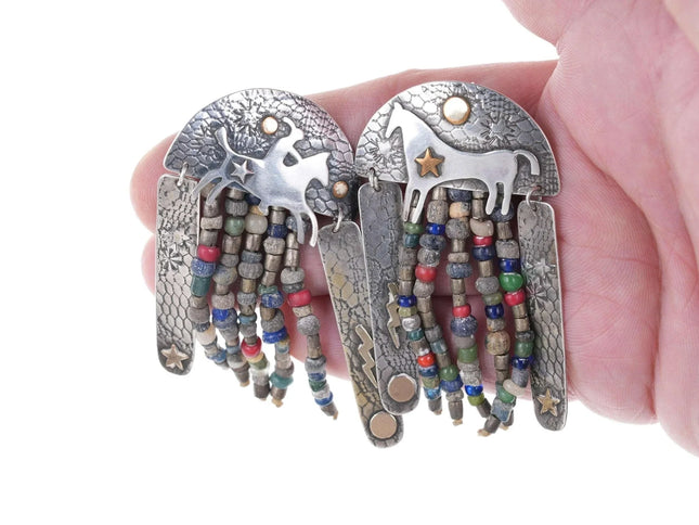 Vintage Native American Sterling and gold filled beaded earrings - Estate Fresh Austin