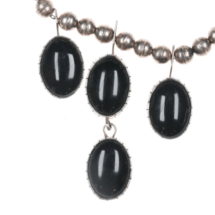 Vintage Native American sterling and onyx necklace hand stamped bezels - Estate Fresh Austin