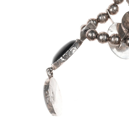 Vintage Native American sterling and onyx necklace hand stamped bezels - Estate Fresh Austin