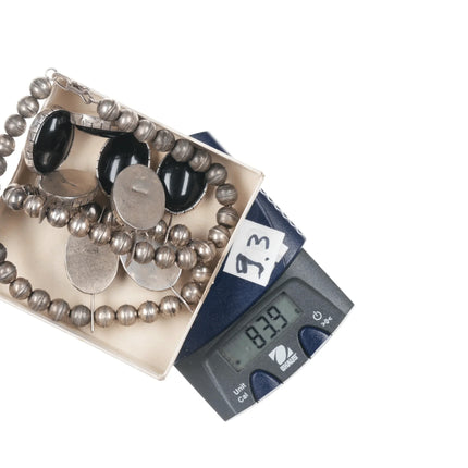 Vintage Native American sterling and onyx necklace hand stamped bezels - Estate Fresh Austin