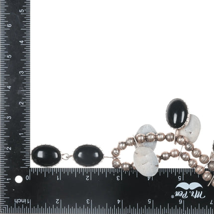 Vintage Native American sterling and onyx necklace hand stamped bezels - Estate Fresh Austin