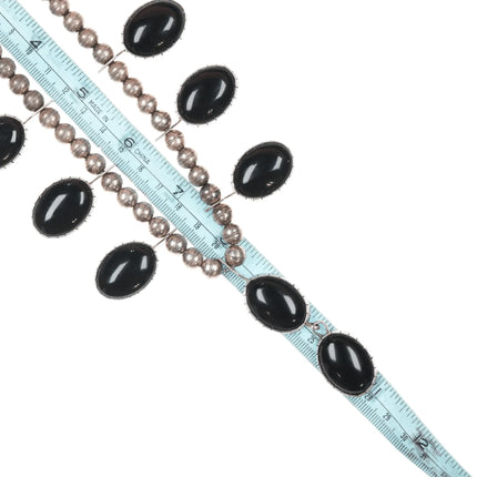 Vintage Native American sterling and onyx necklace hand stamped bezels - Estate Fresh Austin