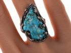 Vintage Native American Sterling and turquoise freeform boulder ring - Estate Fresh Austin
