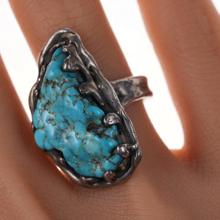 Vintage Native American Sterling and turquoise freeform boulder ring - Estate Fresh Austin
