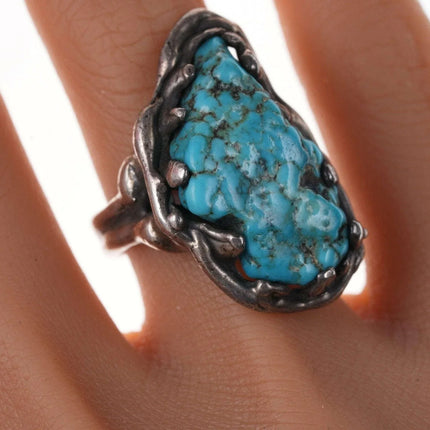 Vintage Native American Sterling and turquoise freeform boulder ring - Estate Fresh Austin