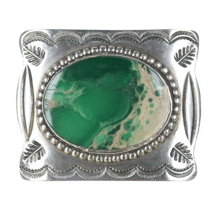 Vintage Native American sterling belt buckle with green stone - Estate Fresh Austin