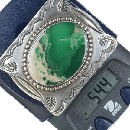 Vintage Native American sterling belt buckle with green stone - Estate Fresh Austin