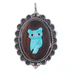 Vintage Native American Sterling Carved owl on ironwood pendant - Estate Fresh Austin