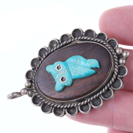 Vintage Native American Sterling Carved owl on ironwood pendant - Estate Fresh Austin